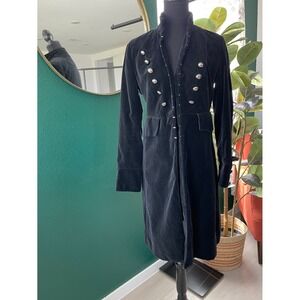 Newport News Black Velvet Longline Military Coat Womens 6 Victorian Goth Y2K